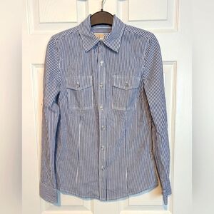 Michael Kors Women's (Size 0) Blue & White Striped Button-Down Blouse